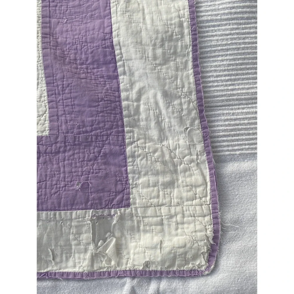 1927 Vintage Quilt Lilac Purple Embroidered Flower Hand Stitched 69